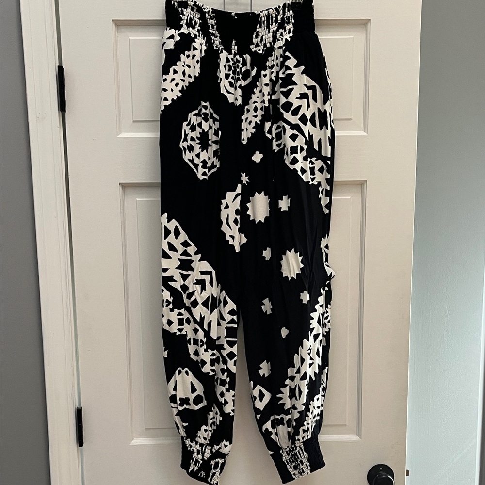 Anthropologie Black and White Geometric Joggers